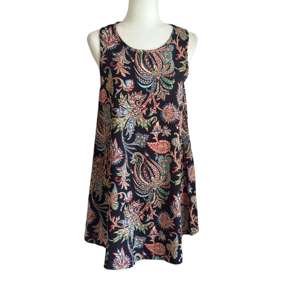 Flamingo Urban ALine Sleeveless Paisley Aesthetic Mini Dress Med. Black Base USA
